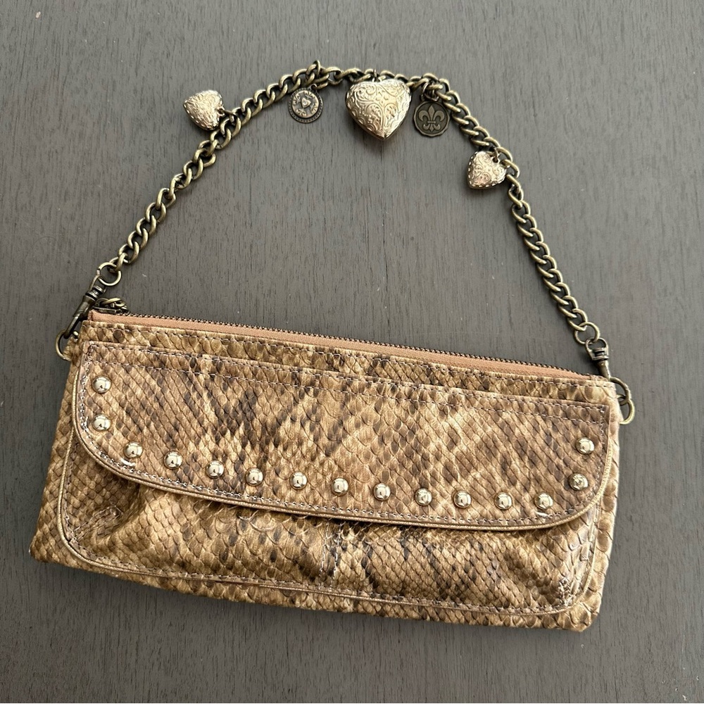 KATHY VAN ZEELAND Uptown Girl Python Clutch Mini Purse Charm Chain Handle